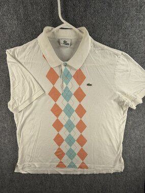 Lacoste Polo Shirt Croc Logo Short Sleeve Cotton Colorful Diamond Print Size 6